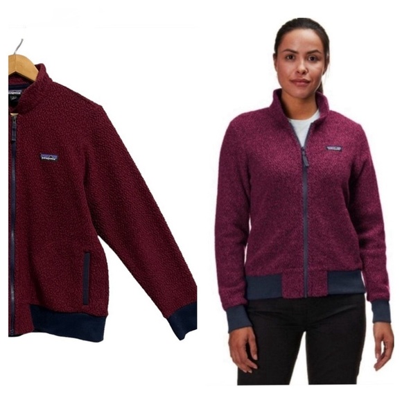 Patagonia Woolyester Fleece Jacket Full Zip Oxide Red Blue Womens Large L - Picture 1 of 16